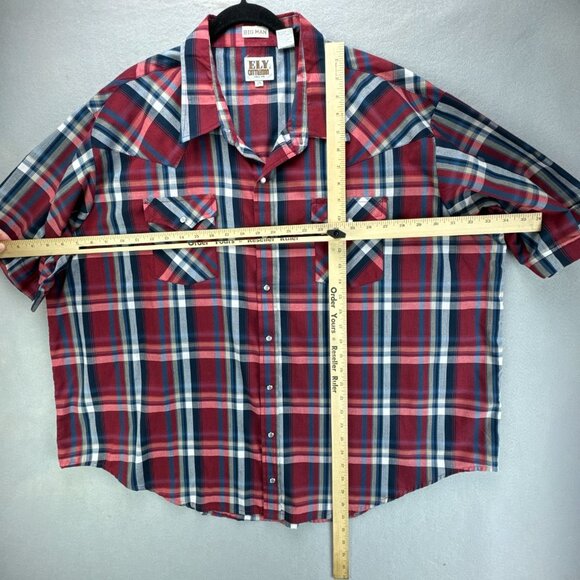 Ely Cattleman Shirt Mens 3X Red Blue Plaid Pearl Snap Big Man Western Rodeo - Picture 7 of 13